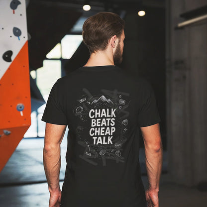 Chalk Beats Cheap Talk | Dark | Premium Ringspun Climbing Tee