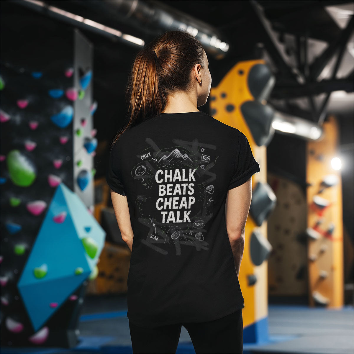 Chalk Beats Cheap Talk | Dark | Premium Ringspun Climbing Tee
