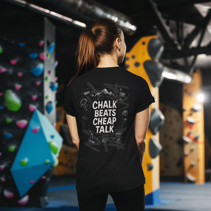 Chalk Beats Cheap Talk | Dark | Premium Ringspun Climbing Tee