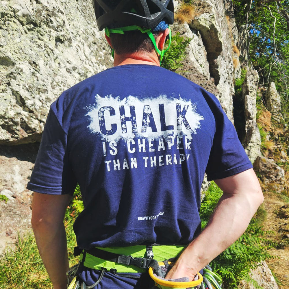 Chalk is cheaper than therapy – Dark Edition | Premium Ringspun Climbing Tee