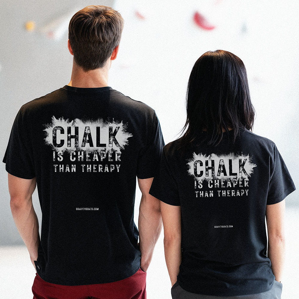 Chalk is cheaper than therapy – Dark Edition | Premium Ringspun Climbing Tee