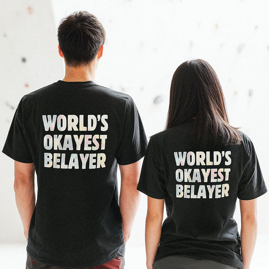 World's Okayest Belayer | Premium Ringspun Climbing Tee